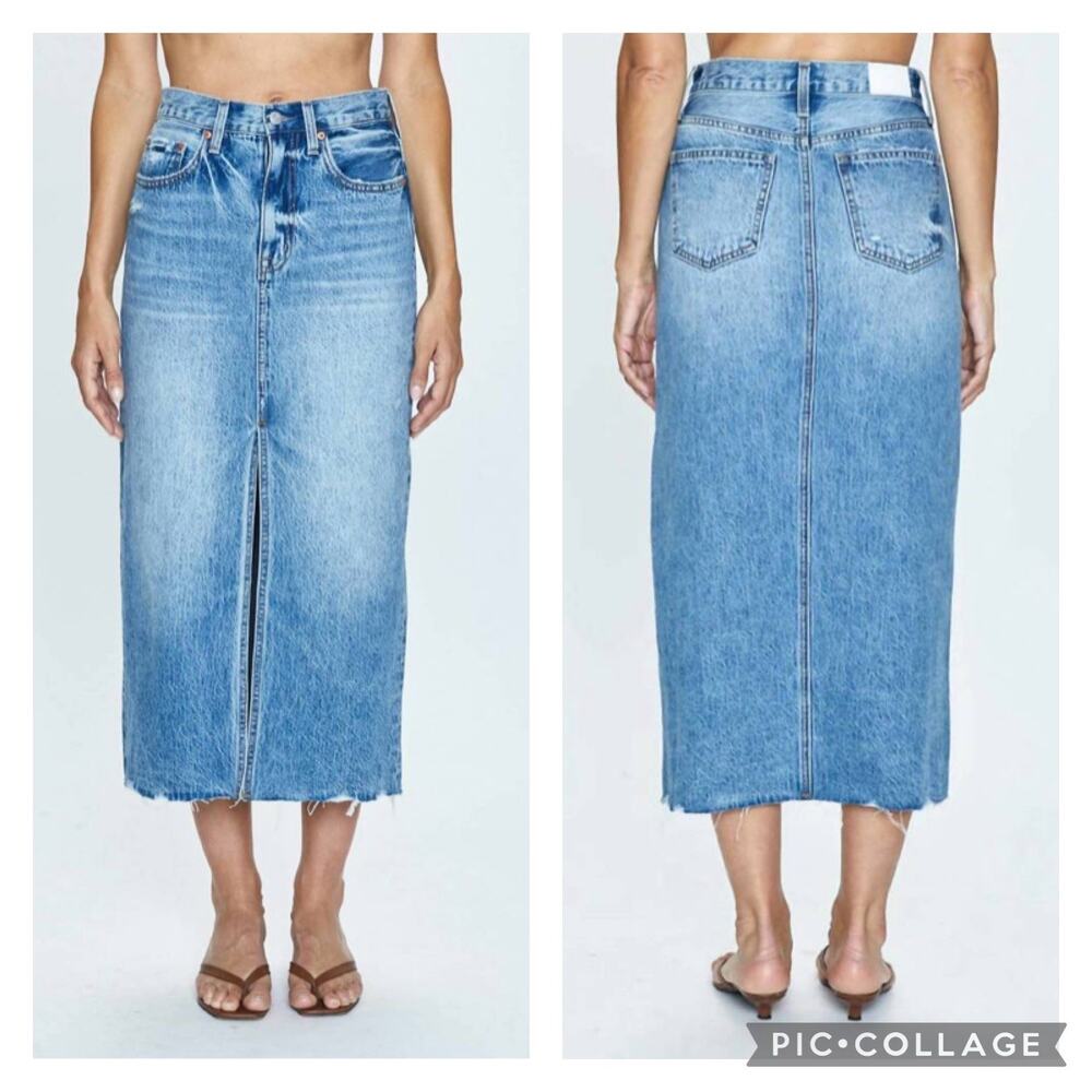 Pistola Alice Denim Midi Skirt Size 29 Front Slit - Picture 1 of 7